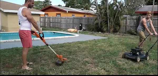  Bear Stepdad And Twink Son Fuck Outside After Yard Work